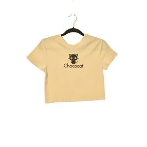 New Sanrio: Large Chococat Yellow Round Neck Short Sleeve Crop Top